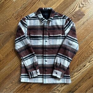 AllSaints Brown Plaid Wool Blend Overshirt